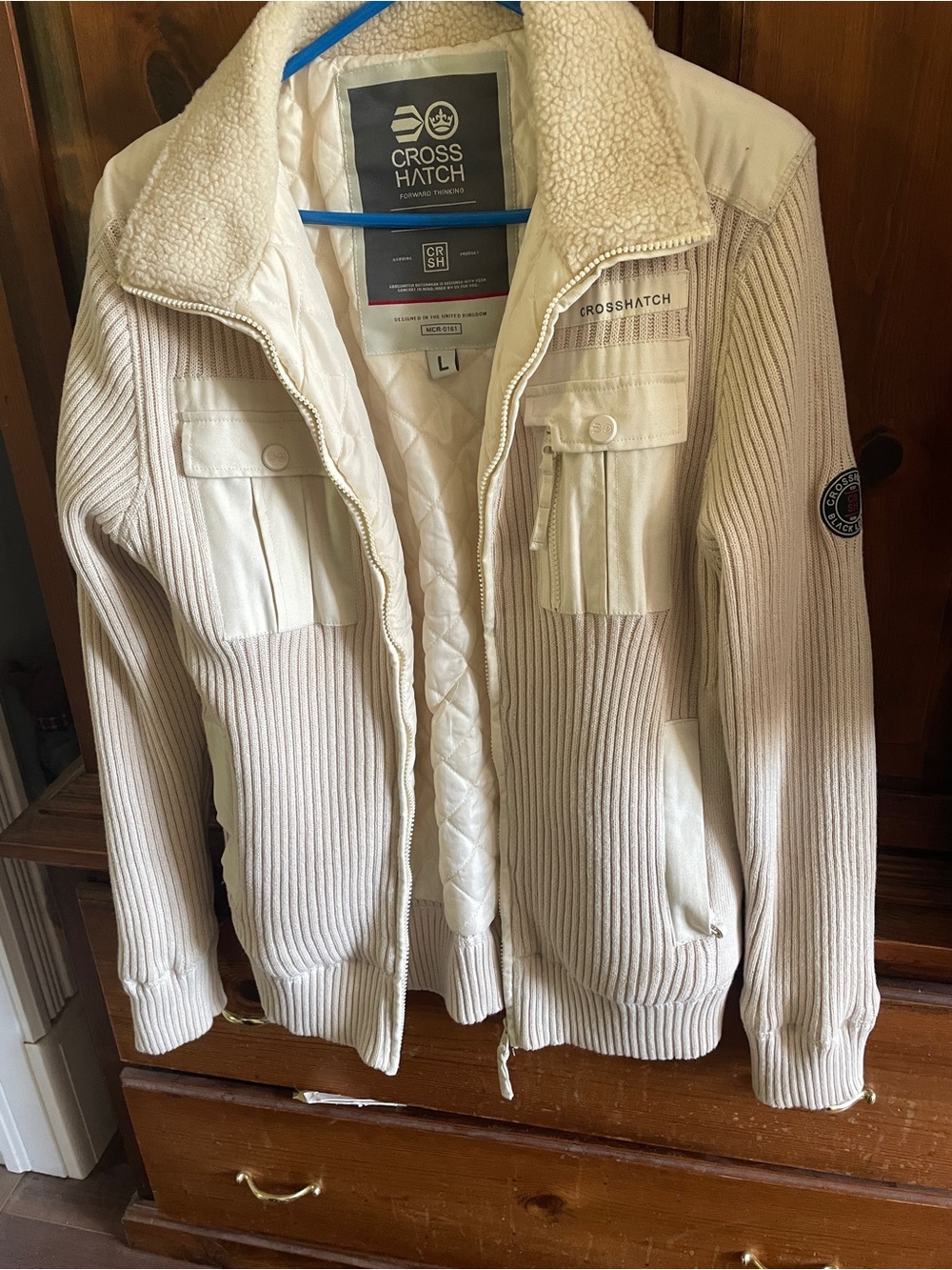 Men’s Cream Quilted Sherpa Collar Jacket